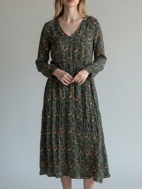 Boden Floral Print Smocked Waist Midi Dress Size 14